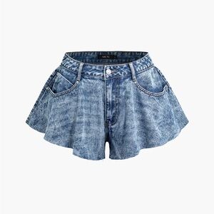 058. Micas Frayed Hem Wide Leg Denim Shorts